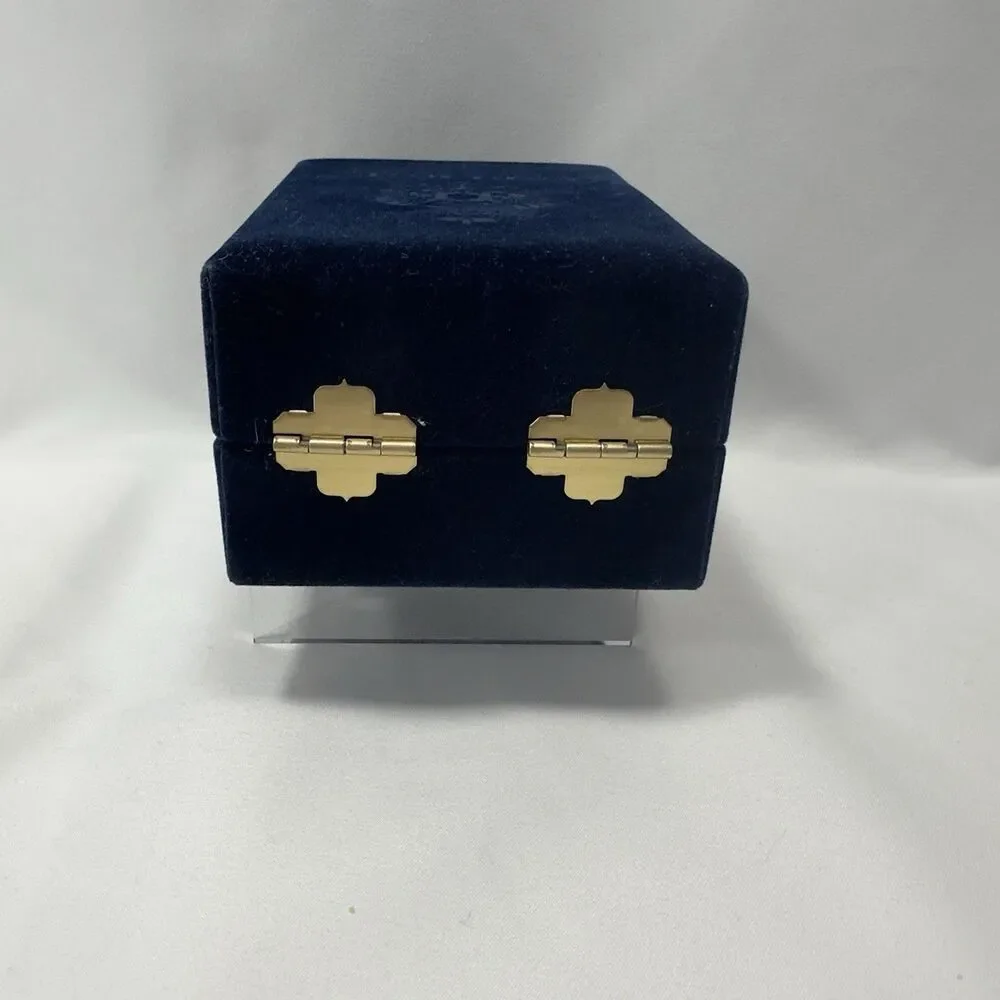 Faberge Blue Velvet  Presentation Box White Satin Lining Gold Brass Hinges